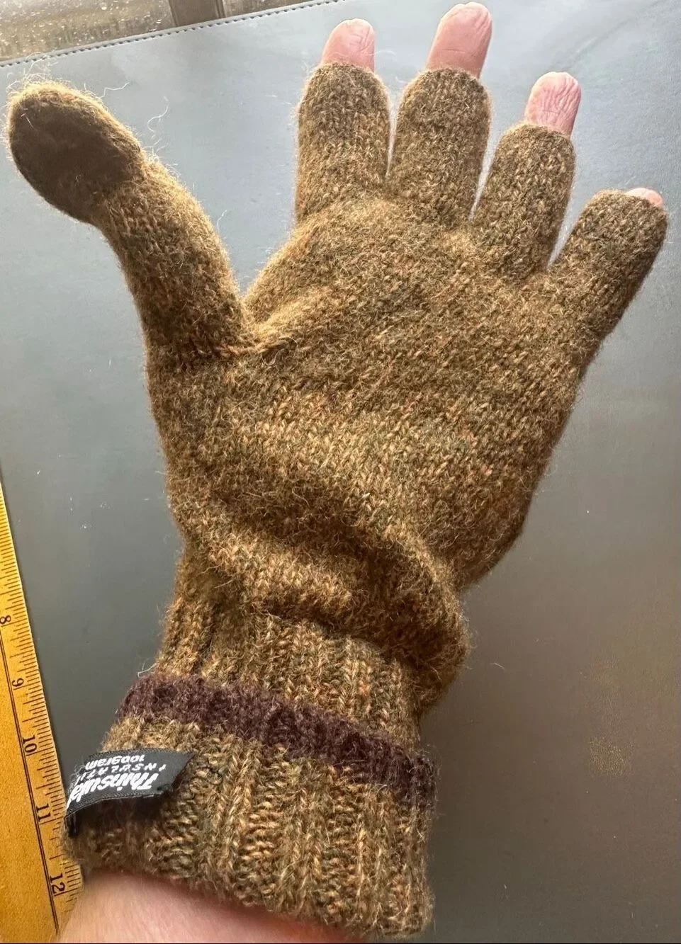 Thinsulate Insulated wool mittens/fingerless gloves in brown